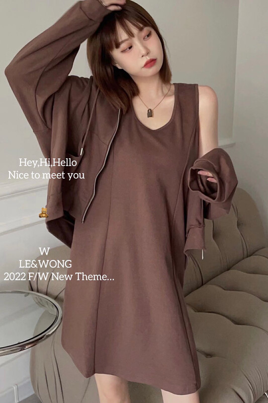 Original price 168.99! 【LE&WONG】Simple Neat Hooded Sweater Jacket Suit Short Skirt Dress Suit 1837