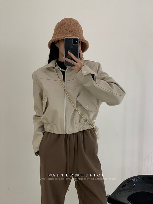New in autumn! [AFTER.90] Textured, temperament and fashionable zipper short jacket A2205# L