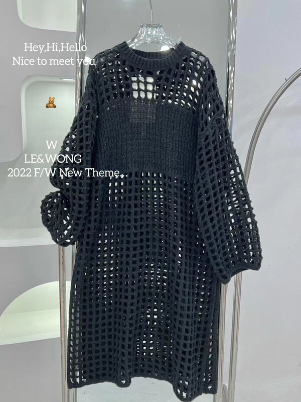 【LE&WONG】Sweet cool layered personalized Korean sweater long hollow sweater 8316