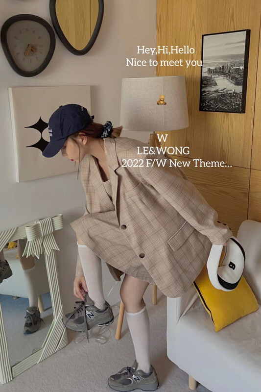 [LE&WONG] French retro British style pattern age-reducing sister dress suit suit jacket plaid suit 1881