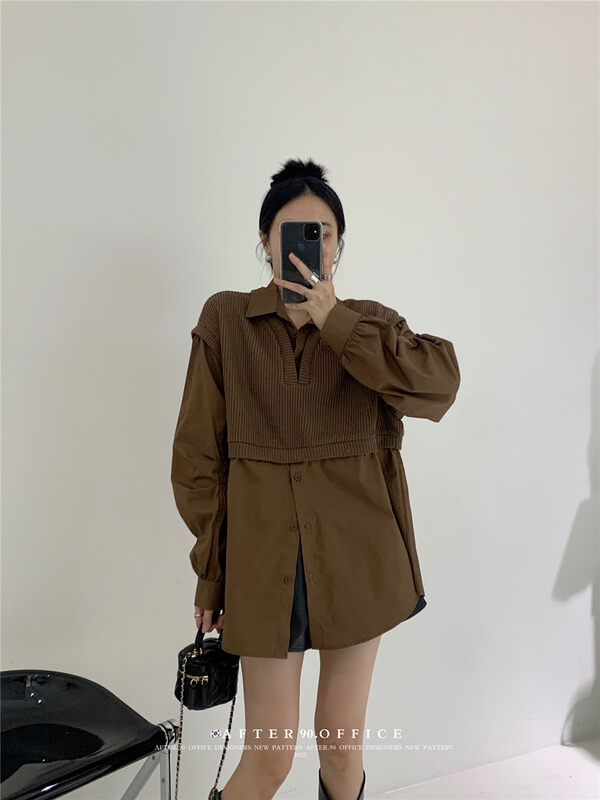 New in autumn! [AFTER.90] stitching fashion Korean shirt A6999# L