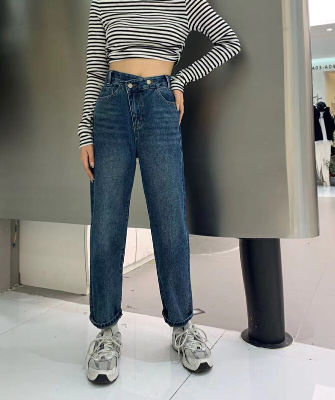 New in autumn! [RJ1980] Bevel design retro small harem jeans 2A63521# HYY