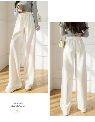 Comfortable and breathable waffle cotton pants  autumn and winter high waist straight tube thin all-match wide-leg drape casual trousers