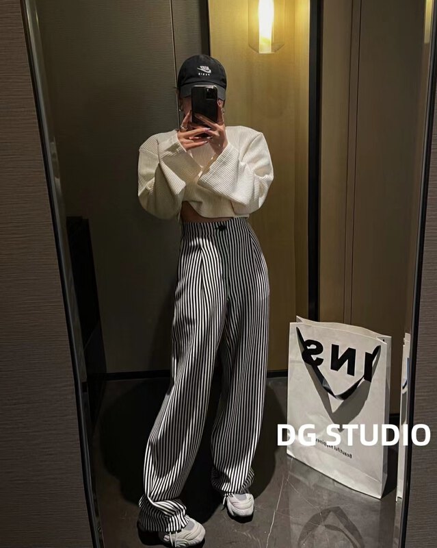 New in Autumn! [DG] High Waist Striped Mopping Casual Pants 8311# XJ