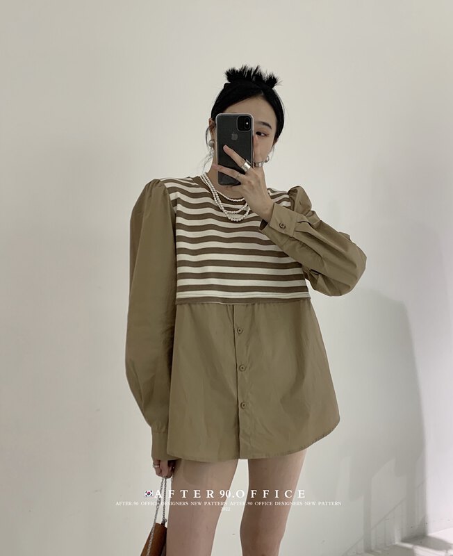 New in autumn! [AFTER.90] Striped loose and comfortable all-match dress (sell skirt only) A6998# L