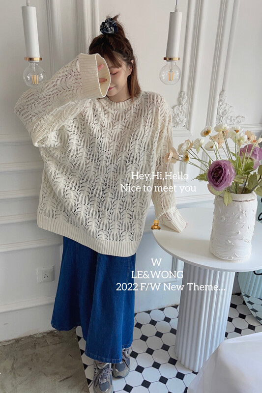 【LE&WONG】Macaron color simple solid color knitted sweater loose pullover thin knitted top 7009