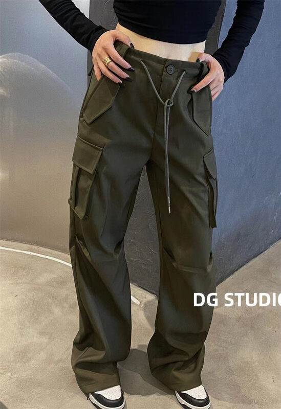 New in autumn! [DG] Tooling drawstring straight casual pants 8303# XJ