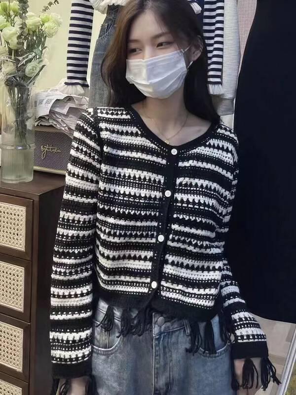 New in autumn! [I-D] Korean crochet tassel shirt 3187# L