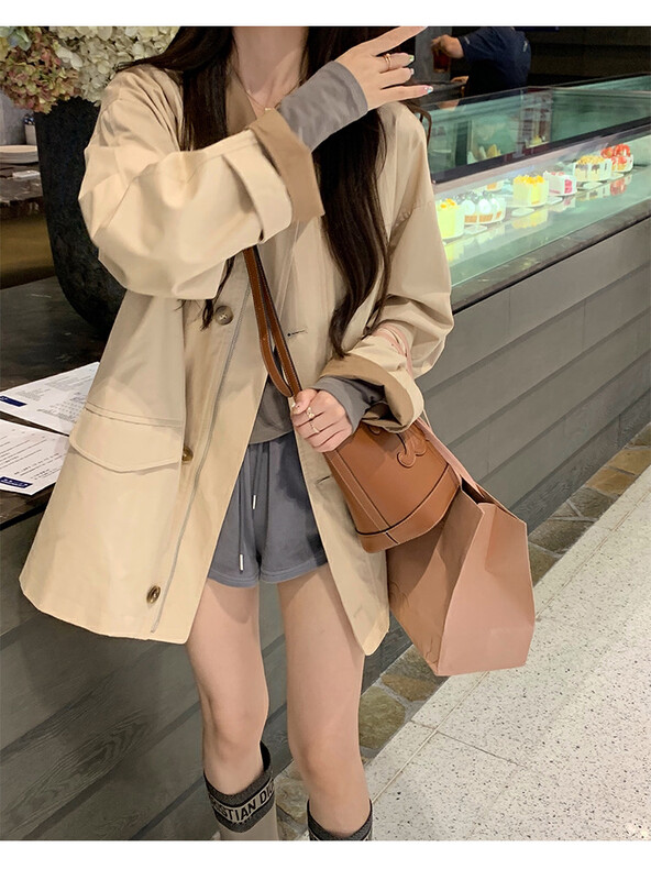 New in autumn!【KIKI STUDIO】Fashionable loose and simple trench coat 6536# HJY