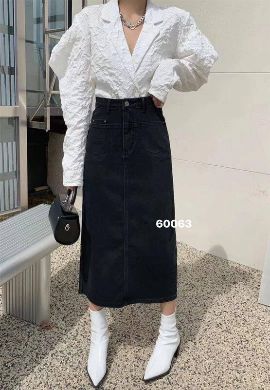 New in autumn! [OKD] High waist and thin stretch denim skirt (with belt) 60063# GY