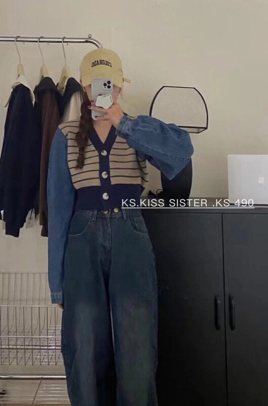 New in autumn! [KS] striped shirt with puff sleeves warm sweater 22557# CQW