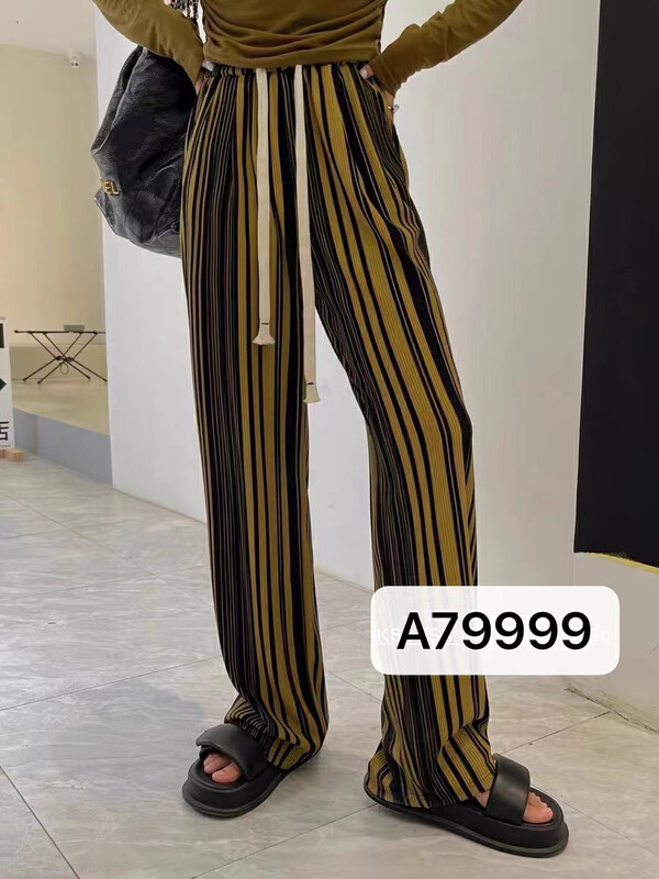 New in autumn! [QUEEN QUEEN] Drawstring vertical striped wide-leg casual pants (with waist rope) A79999# OZQ