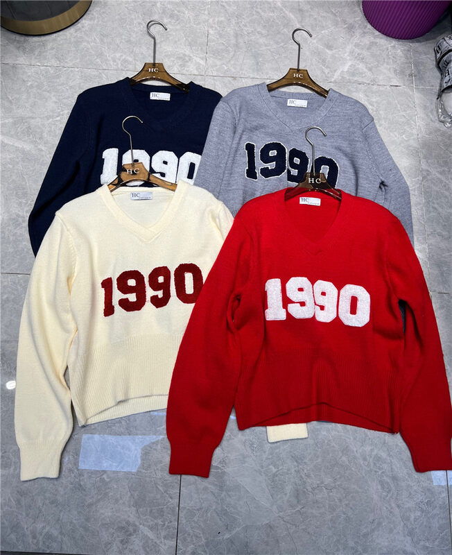 New in autumn! [Korean C home] V-neck digital loose warm sweater 0502# PCZ