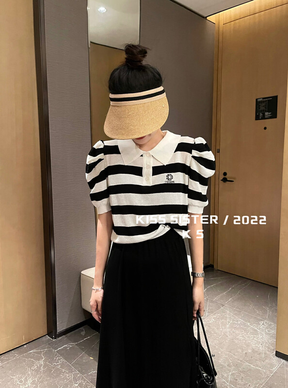 Original price 73.32! 【KISS SISTER】Simple and versatile polo collar sweater 22M8116# CQW