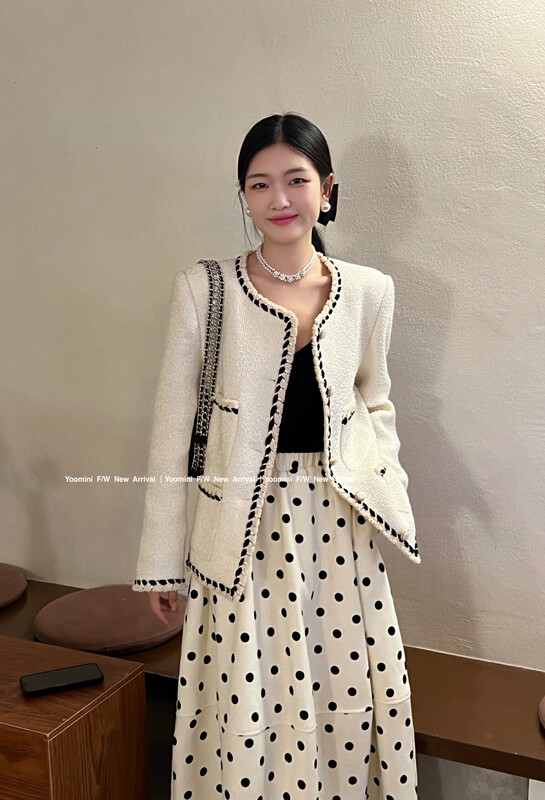 New in autumn!【YOOMINI】French round neck buttoned short coat Q16110-W# WPL