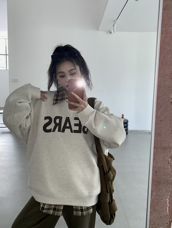 [11AN] Simple Versatile Printed Pullover Sweater A6905