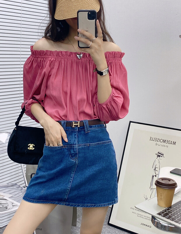 【I-D】Korean style one-shoulder fresh shirt 88105# L
