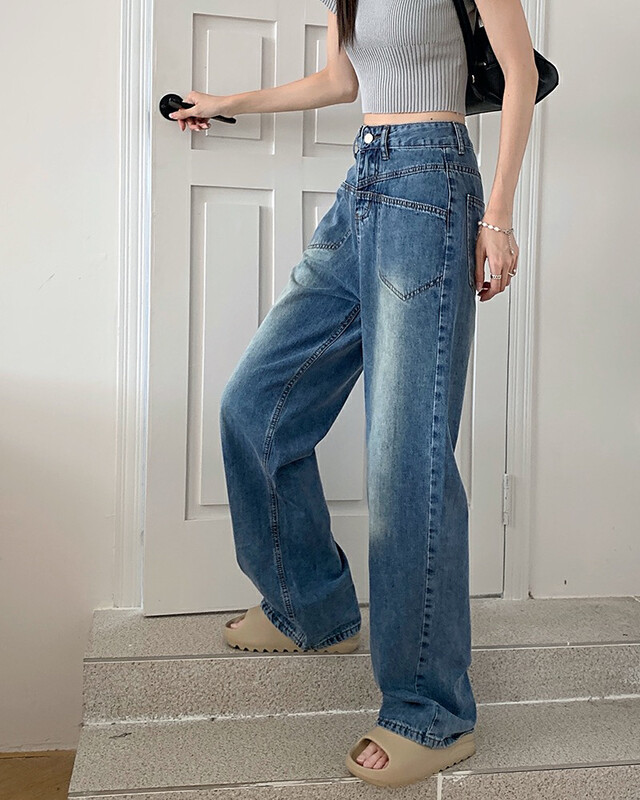 New in early autumn! [Timely rain] Design sense square pocket high waist slim jeans 67432# WPL