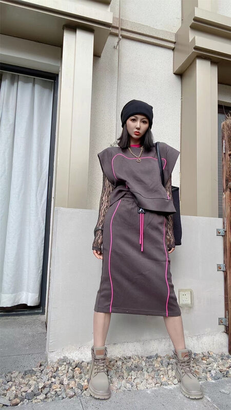 New in early autumn! [Yayiro] Korean version of loose sweater vest + elastic waist color matching skirt suit YS1-6922# GYJ