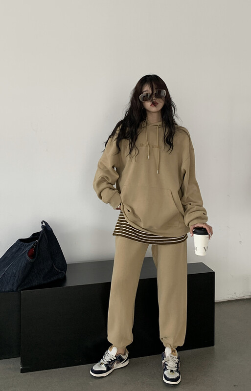 [11AN] Letter Toothbrush Embroidered Loose Sweater Casual Pants Set A9036