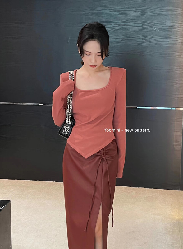 New in autumn!【YOOMINI】Slit Drawstring Comfortable Versatile Skirt Q16236-W# WPL