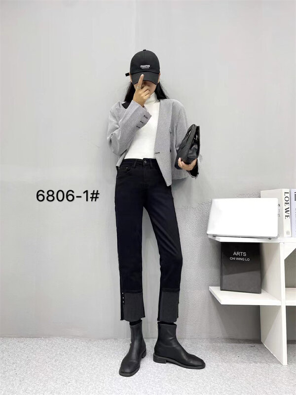 New in autumn!【OKD】Stretch straight-tube brushed thin all-match jeans 6806-1# GY