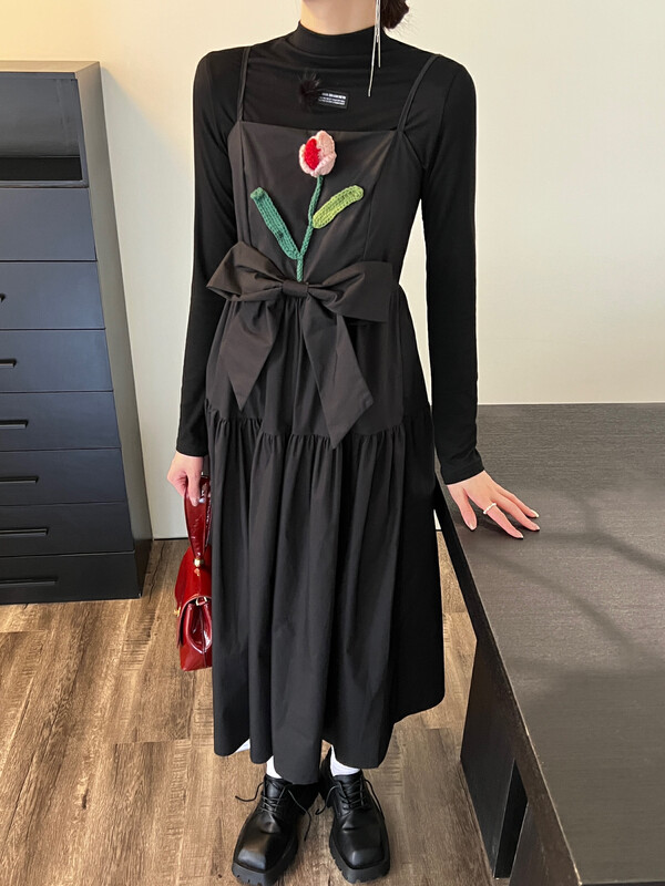 New in autumn!【FEIMAO（YIMAO）】Three-dimensional stitching small flower butterfly suspender dress YM-8421# LSL
