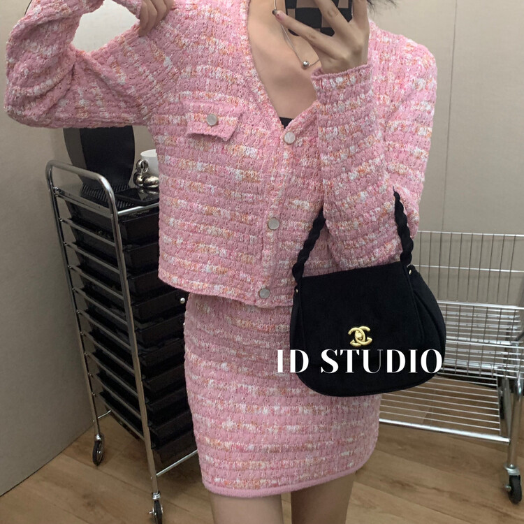 Autumn is new! [I-D] Korean version of the temperament lady Xiaoxiangfeng short coat + plaid skirt suit 3162# L