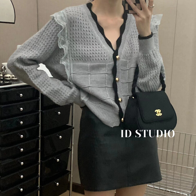 New in autumn! [I-D] Korean V-neck lace warm sweater 3167# L