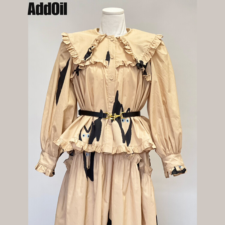 New in autumn! [ADDOIL] Retro ruffled lapel shirt 85002# ZXL