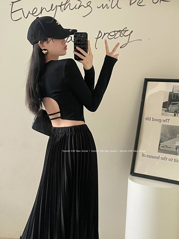 New in autumn! [YOOMINI] Thin, hollow, comfortable and versatile long-sleeved T-shirt Q16160-K# WPL