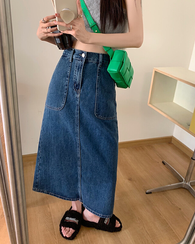 New in early autumn! [Timely rain] Korean style ins retro design sense large pocket skirt 70011# WPL