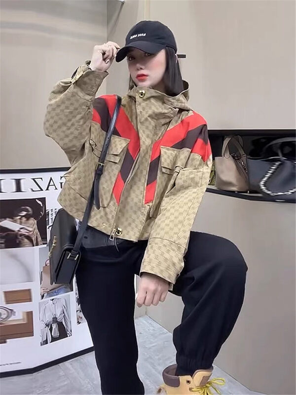New in autumn!  [Yairou] Sports and leisure hooded contrast printing short coat 2702# GYJ