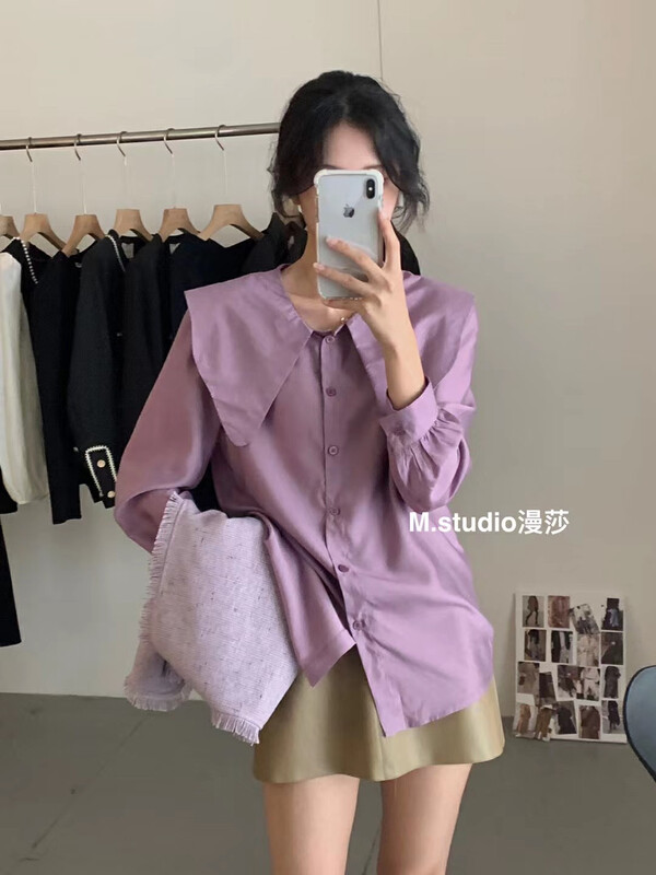 New in autumn! [MSTUDIO Mansha] Simple solid color large lapel shirt c1056# HBX