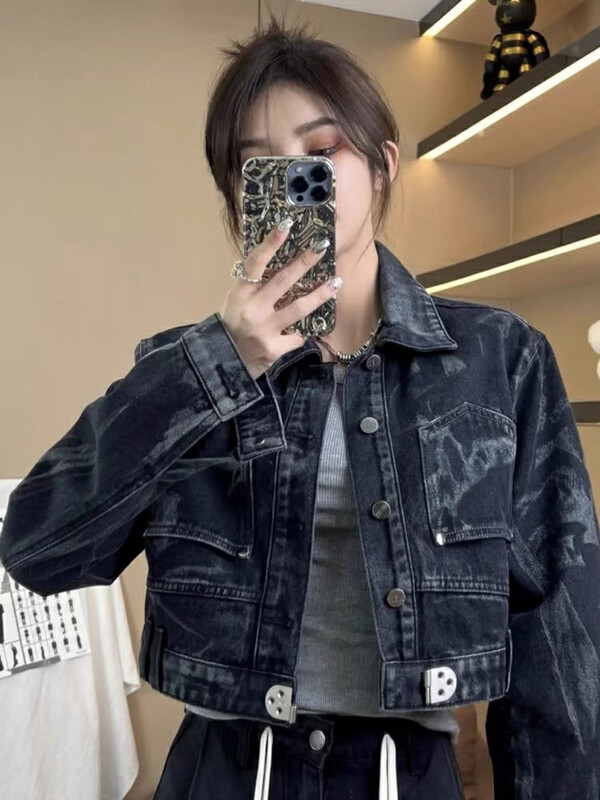 New in autumn! [KIKI STUDIO] Hong Kong-flavored washed denim jacket 6519# HJY