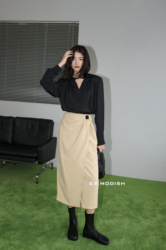 [ES MODISH] Twisted Slit Skirt SK1784# CQW