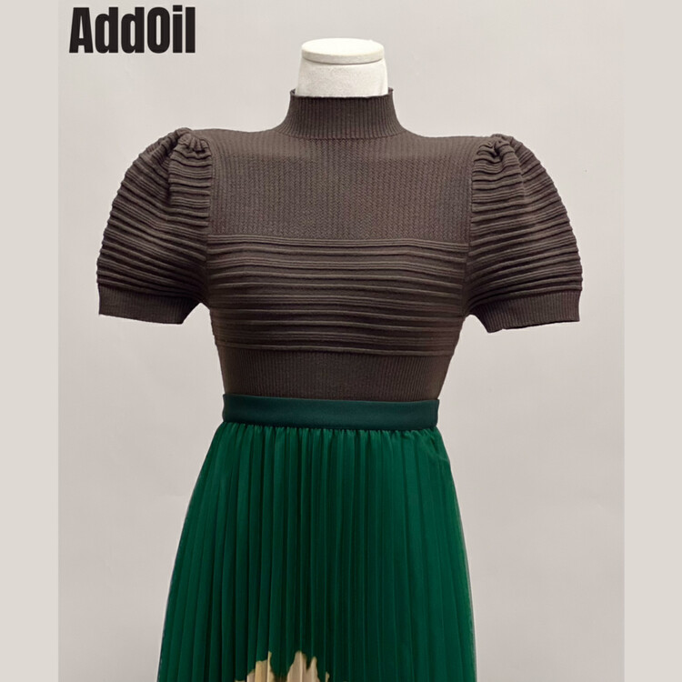 New in autumn! [ADDOIL] Stand-up collar stretch stitching short-sleeved sweater 9026-1# ZXL