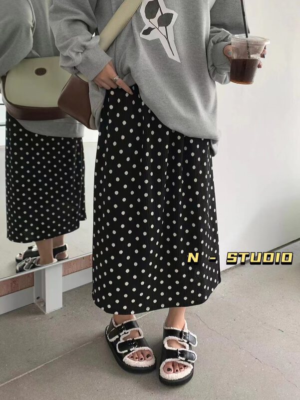 New in early autumn! [N] High waist polka dot pleated skirt Q168# WTT