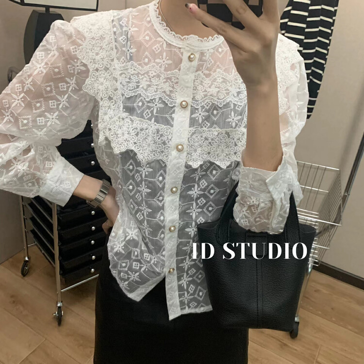 New in early autumn! [I-D] Korean embroidered chiffon shirt 99120# L