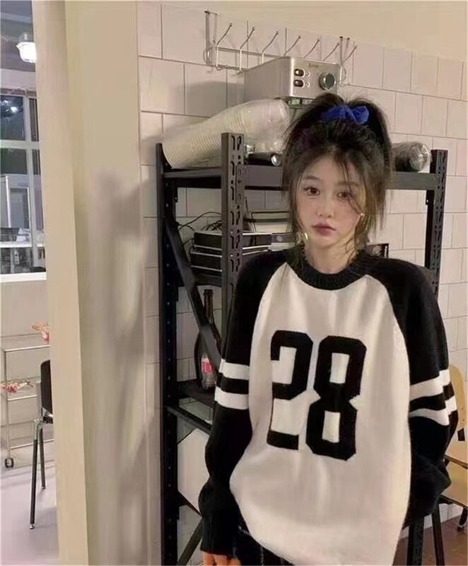 New in autumn! [Korean C home] casual large digital pullover warm sweater 0595# LSW