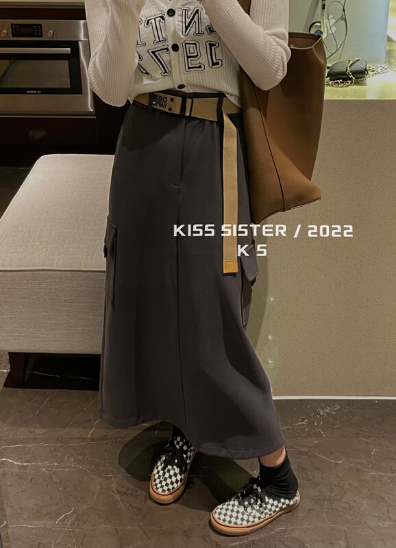 【KISS SISTER】Casual Straight Workwear Skirt (with Belt) 22A9801