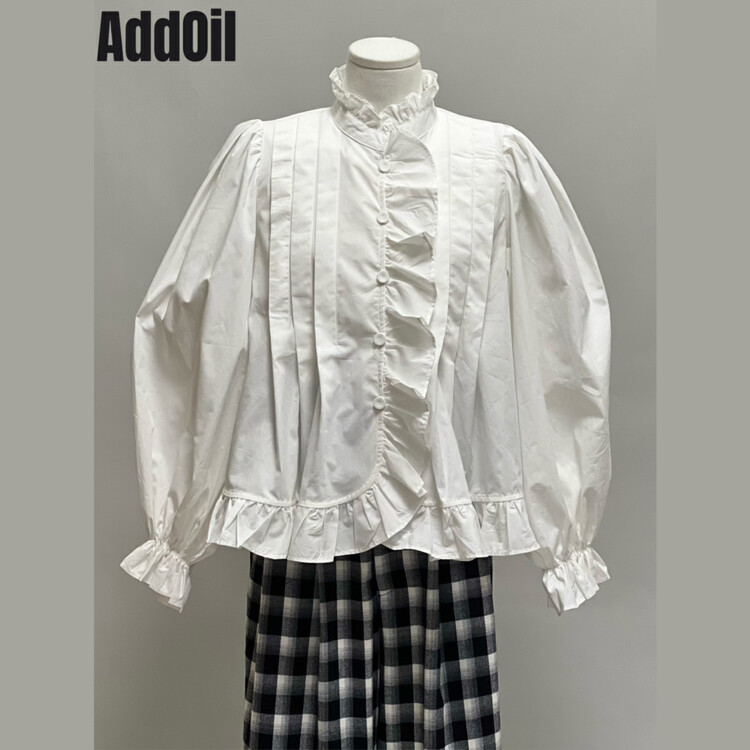 New in autumn! [ADDOIL] ruffled pleated retro shirt 85009-3# ZXL