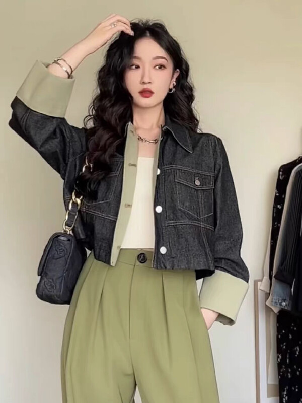 New in autumn! [KIKI STUDIO] Hong Kong-style casual stitching short coat 6612# HJY