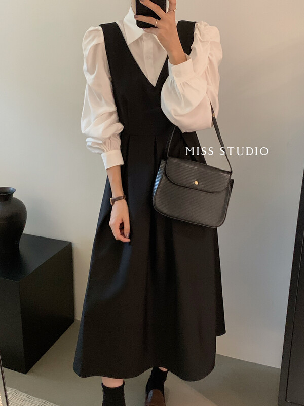 [MISS Mi Sijia] Korean pleated waist and slim strap dress L6731
