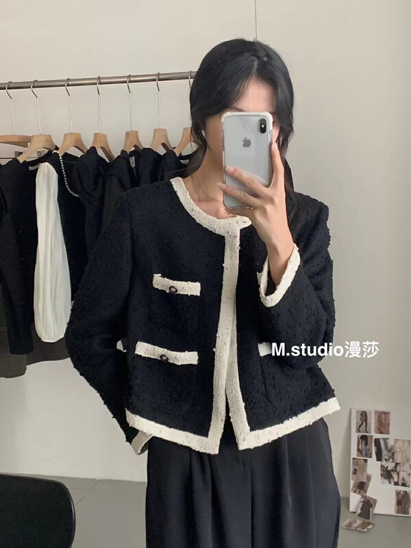 New in autumn! [MSTUDIO Mansha] Contrast color small fragrance all-match short coat c1080# HBX