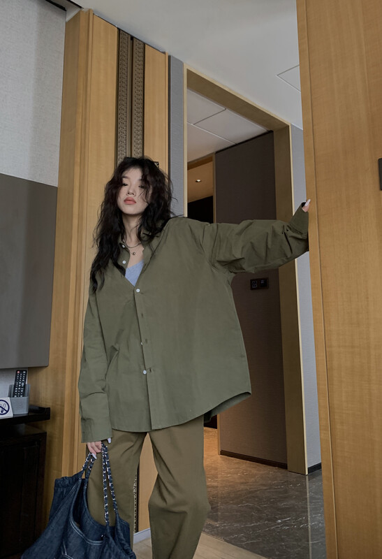 [11AN] Korean version loose and slim embroidered shirt A9059