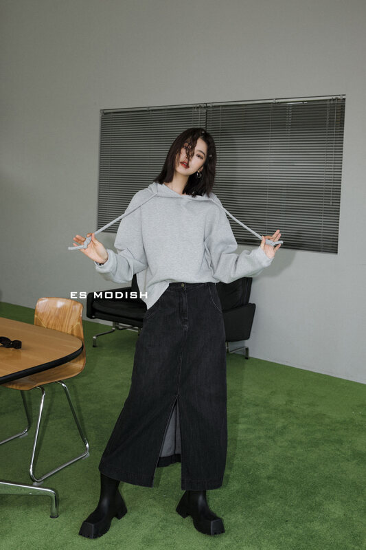 499【ES MODISH】Loose Versatile Hooded Pullover Casual Sweater BL1791# CQW