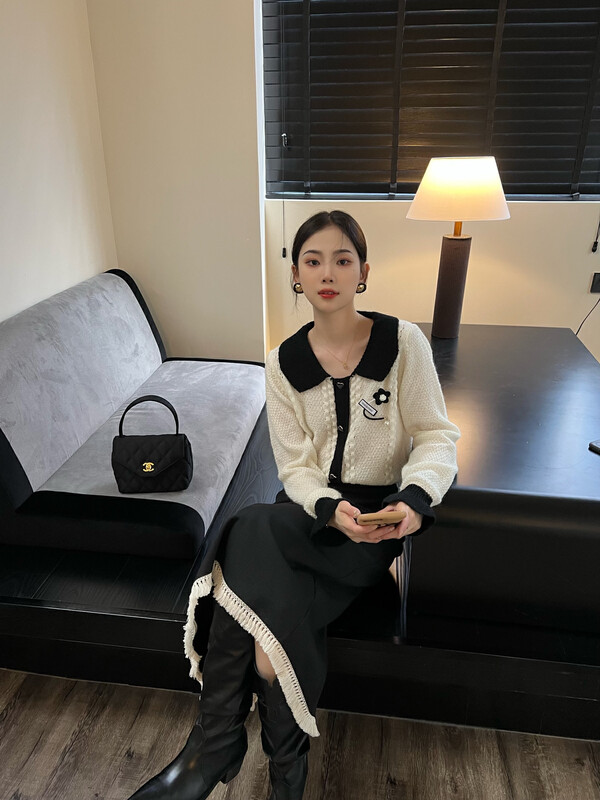 New in early autumn! [FEIMAO (YIMAO)] Korean style all-match color-blocking casual knitted cardigan Z-13781# LSL