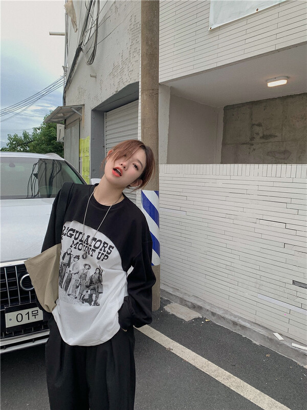 Autumn is new! [Timely rain] Korean ins casual lazy design fake two long-sleeved T-shirts 44609# WPL