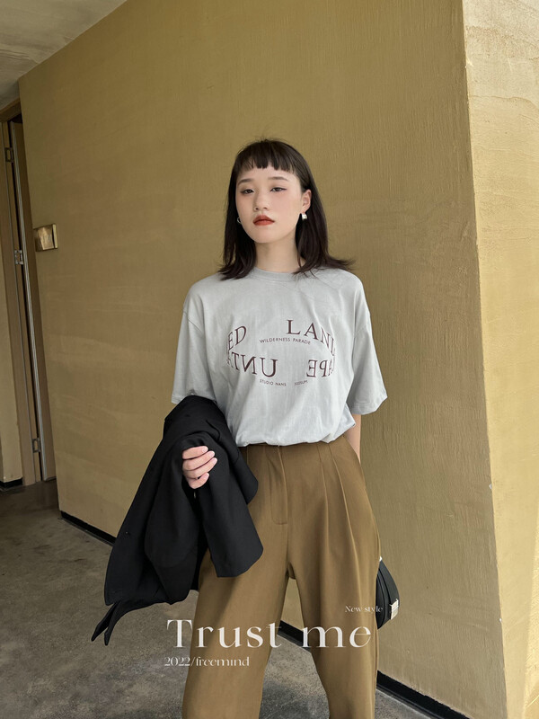 [TRUSTME] Korean version of the simple loose letter T-shirt short-sleeved T-shirt 40121